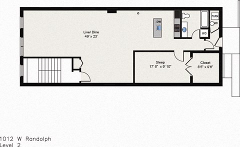 Loft One Bedroom Floor Plan at 1012 W Randolph St Chicago, IL 60607